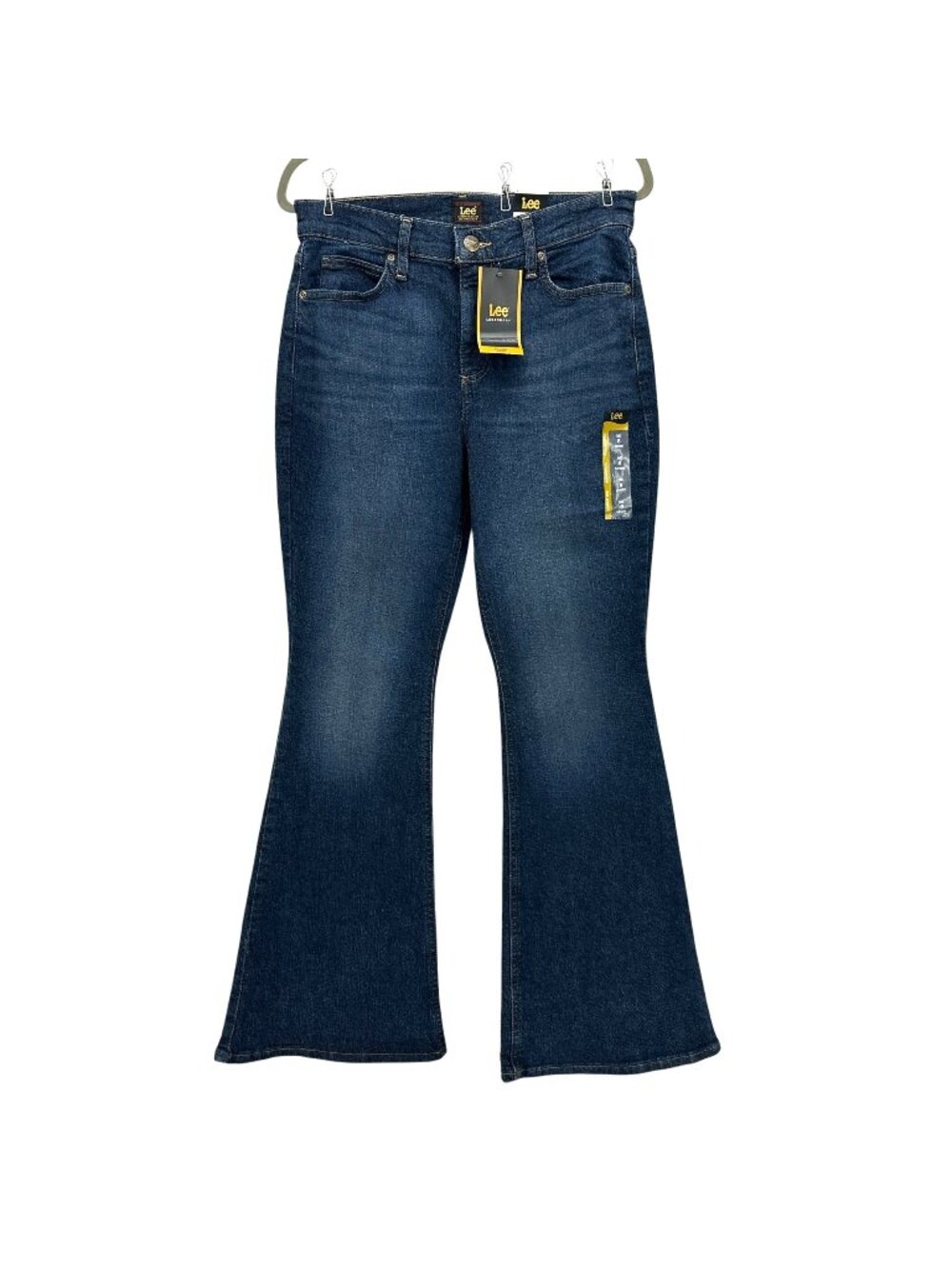 NEW Lee Womens 8 Short Jeans Flared Mid Rise Inner Strength Dark Denim Stretch